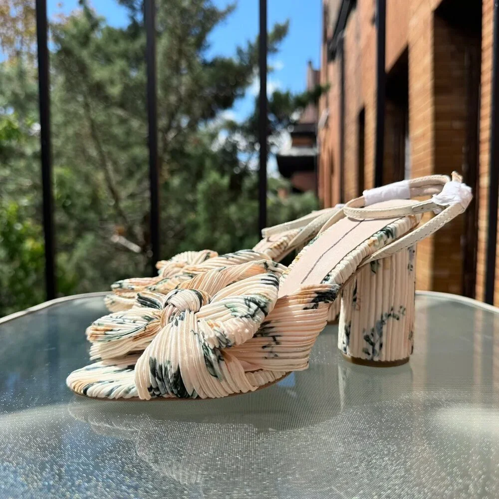 New Loeffler Randall Camellia Pleated Bow Heels Shoes in Nova Floral 5.5